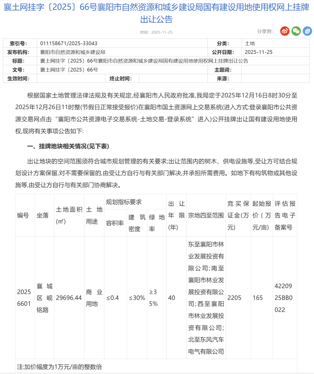 襄阳首次“打包”出让土地与林间使用权